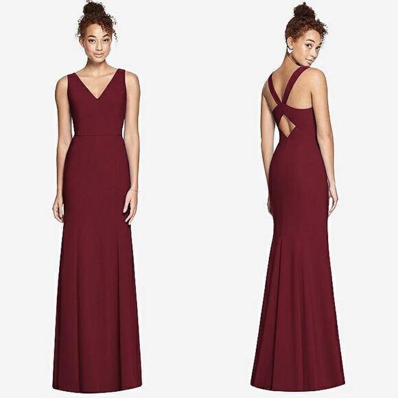 Bella Bridesmaids Maxi Dress Size 12 Regular Red Cabernet Crepe BB116 Wedding - Picture 1 of 14